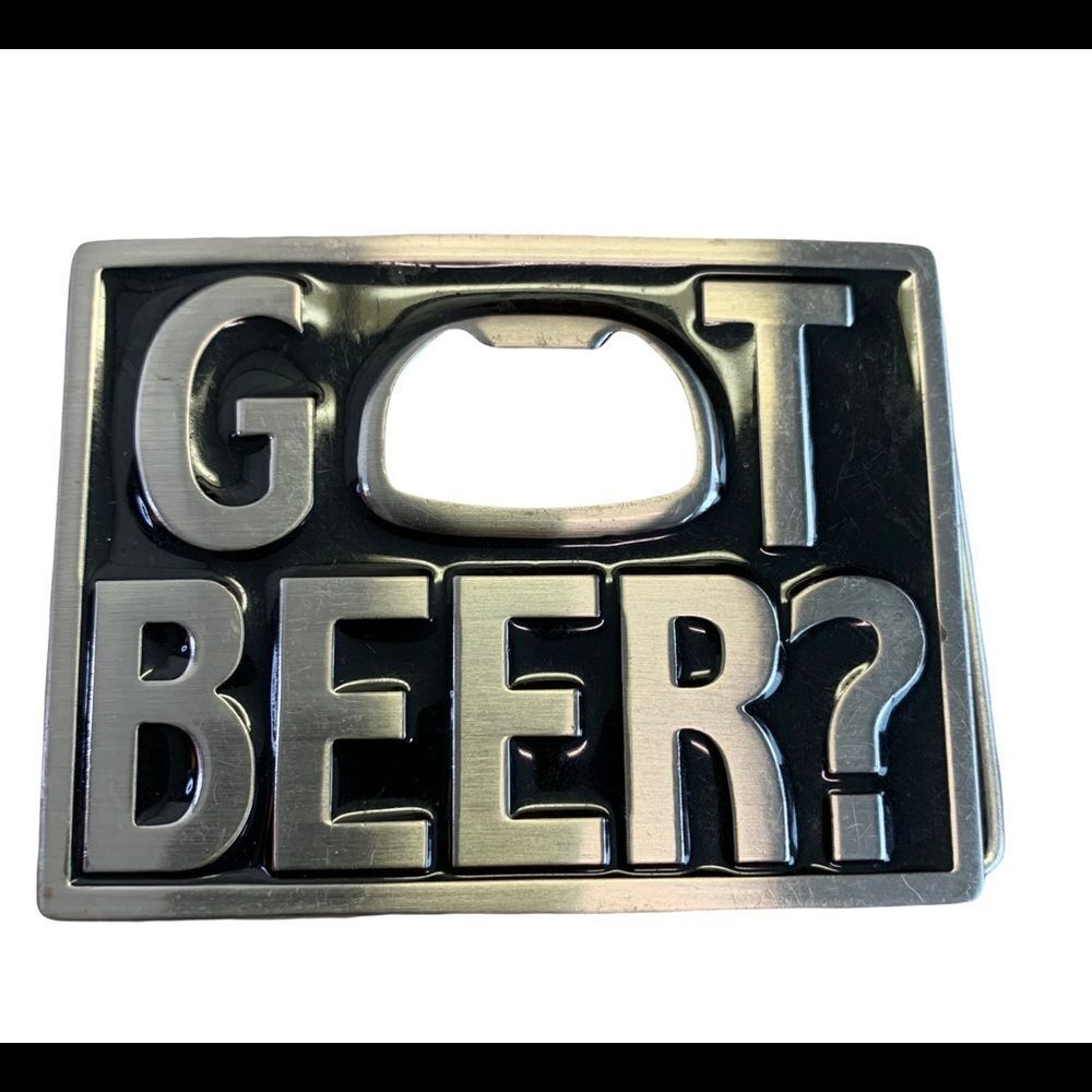 GOT BEER Black and silver beer bottle opener belt buckle